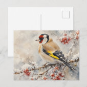 Waterverf Distelvink op Winterbessen Briefkaart (Voorkant / Achterkant)