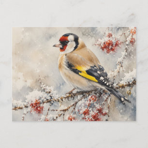 Waterverf Distelvink op Winterbessen Briefkaart