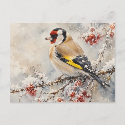 Waterverf Distelvink op Winterbessen Briefkaart (Voorkant)