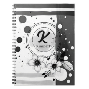 Waterverf Distressed Zwart-wit Bloemen Art Notitieboek