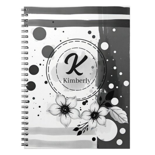 Waterverf Distressed Zwart-wit Bloemen Art Notitieboek (Voorkant)