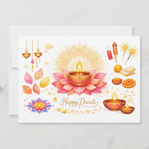 Waterverf Diya & Lotus kaart