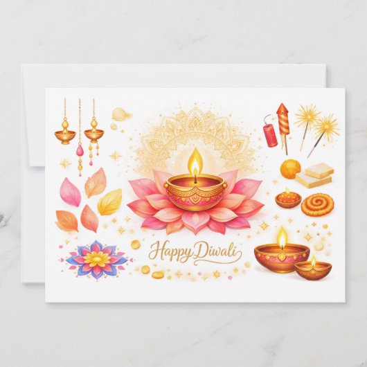 Waterverf Diya & Lotus kaart (Voorkant)