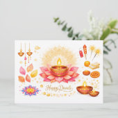 Waterverf Diya & Lotus kaart (Staand voorkant)