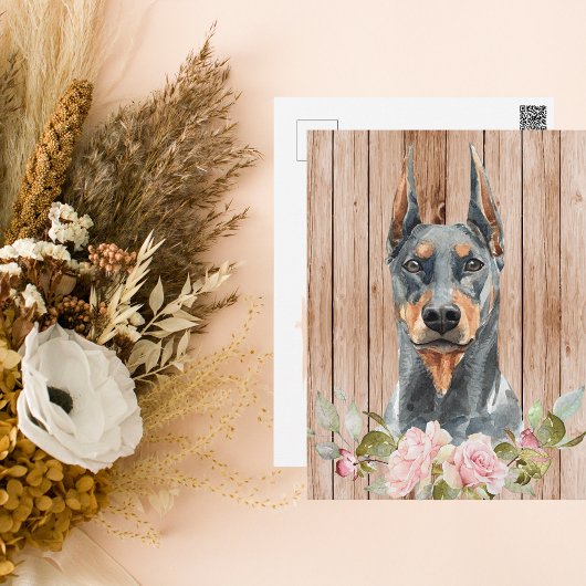 Waterverf Doberman & Flowers Briefkaart
