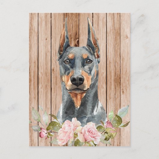 Waterverf Doberman & Flowers Briefkaart (Voorkant)