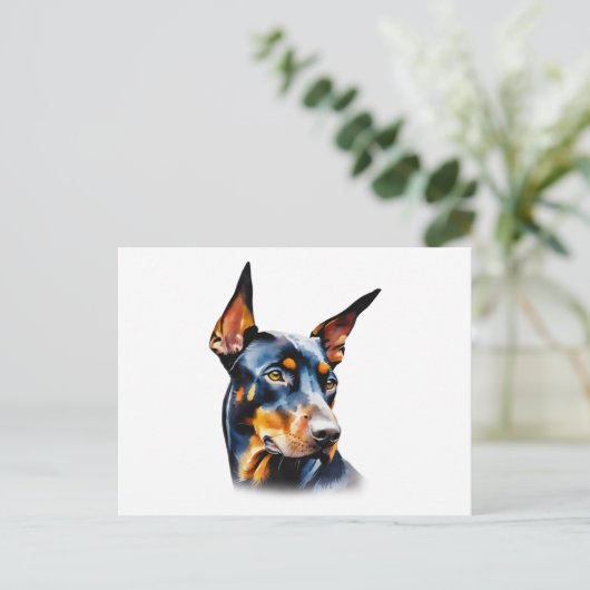 Waterverf Doberman Pinscher Briefkaart (Staand voorkant)