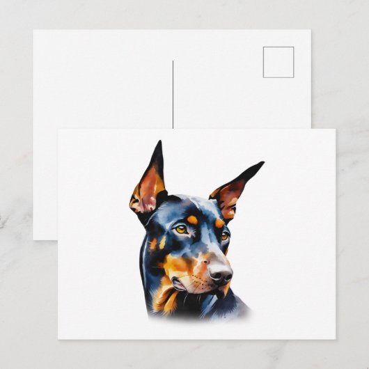 Waterverf Doberman Pinscher Briefkaart (Voorkant / Achterkant)