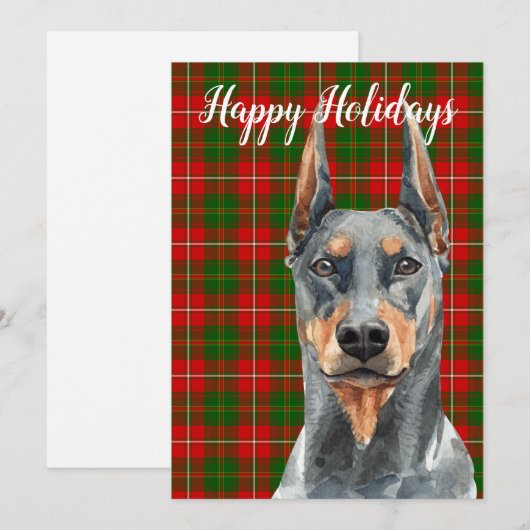 Waterverf Doberman Pinscher Dog Aangepast Feestdagenkaart (Voorkant / Achterkant)