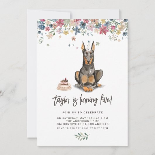 Waterverf Doberman Pinscher Dog Birthday Kaart (Voorkant)