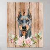 Waterverf Dobermann & Bloemen Poster (Voorkant)