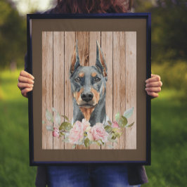 Waterverf Dobermann & Bloemen Poster
