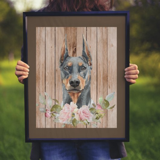Waterverf Dobermann & Bloemen Poster