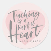 Waterverf docent cadeau hart ronde sticker (Voorkant)