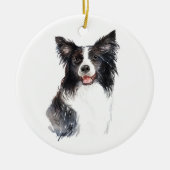 Waterverf Dog Border Collie Kerstmis Keramisch Ornament (Voorkant)