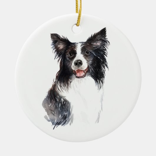 Waterverf Dog Border Collie Kerstmis Keramisch Ornament (Voorkant)