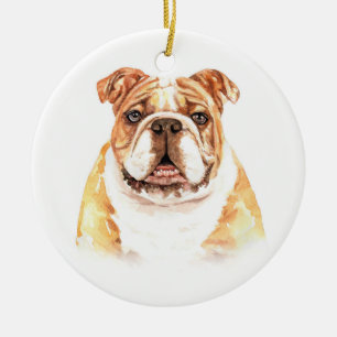 Waterverf Dog English Bulldog Kerstmis Keramisch Ornament