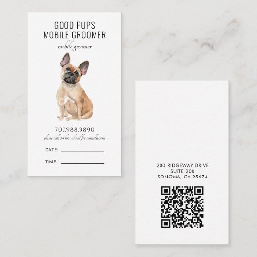 Waterverf Dog Mobile Pet Groomer QR-code Afsprakenkaartje (Voorkant / Achterkant)