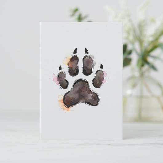 Waterverf Dog Paw Print Note Kaart (Staand voorkant)