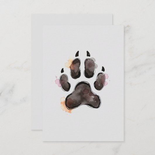 Waterverf Dog Paw Print Note Kaart (Voorkant / Achterkant)