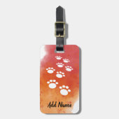 Waterverf Dog Paw Tracks Aangepaste naam Bagagelabel (Voorkant verticaal)