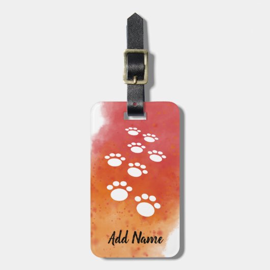 Waterverf Dog Paw Tracks Aangepaste naam Bagagelabel (Voorkant verticaal)
