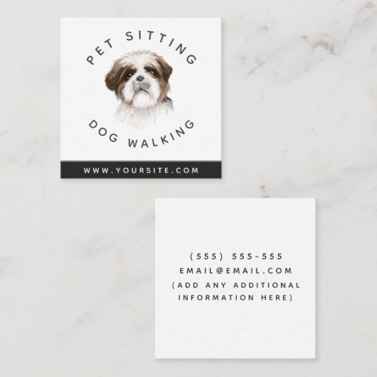 Waterverf Dog Pet Sitter Dog Walker Animal Care Vierkante Visitekaartje (Voorkant / Achterkant)