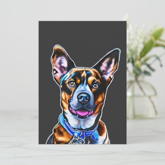 Waterverf Dog portret hand gekleurde, geïsoleerde Feestdagenkaart (Staand voorkant)