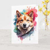 Waterverf Dog Splatter Art Portrait Splash Blank Kaart (Gele Bloem)