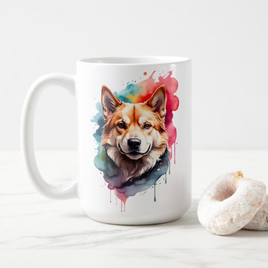 Waterverf Dog Splatter Art Portrait Splash Koffiemok (Met donut)