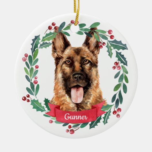 Waterverf Dog van Shepherd kerst Elegant Keramisch Ornament (Voorkant)