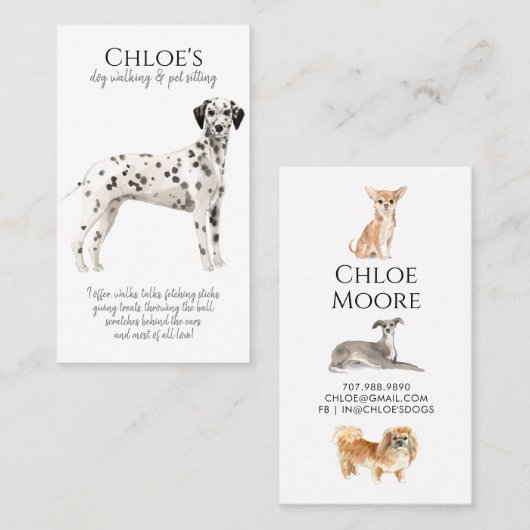 Waterverf Dog Walker Pet Sitter Visitekaartje (Voorkant / Achterkant)