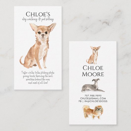 Waterverf Dog Walker Pet Sitter Visitekaartje (Voorkant / Achterkant)