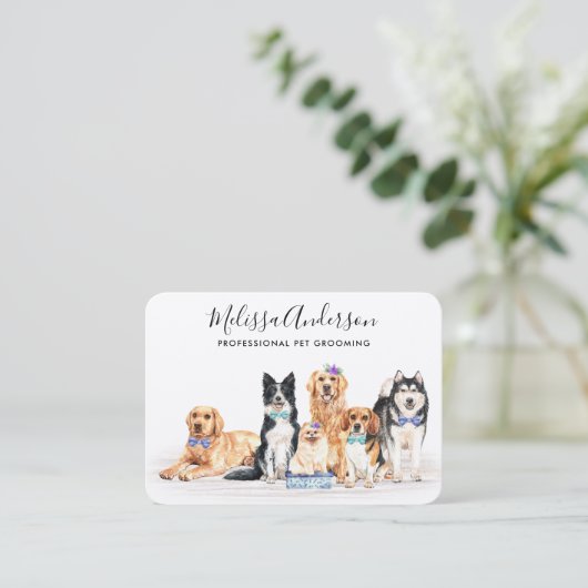 Waterverf Dog Walker Pet Sitting Groomer QR Code Visitekaartje (Staand voorkant)