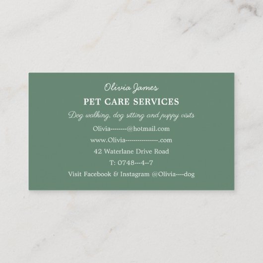 Waterverf Dog Walker Pet Sitting Visitekaartje (Achterkant)