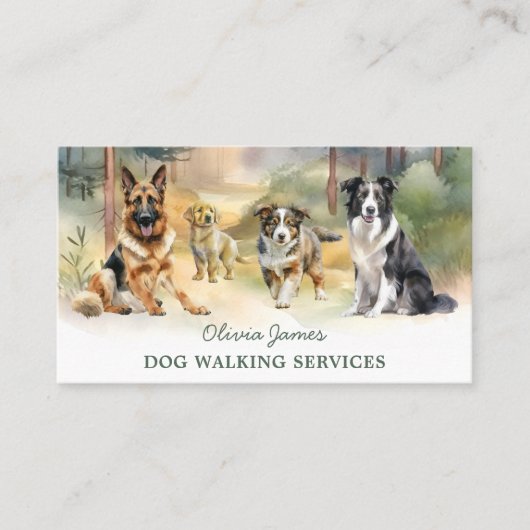 Waterverf Dog Walker Pet Sitting Visitekaartje (Voorkant)