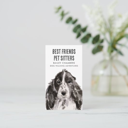 Waterverf Dog Walker Visitekaartje (Staand voorkant)