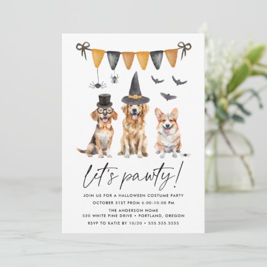 Waterverf Dogs Kinder Halloween Kostuum Party Kaart (Staand voorkant)