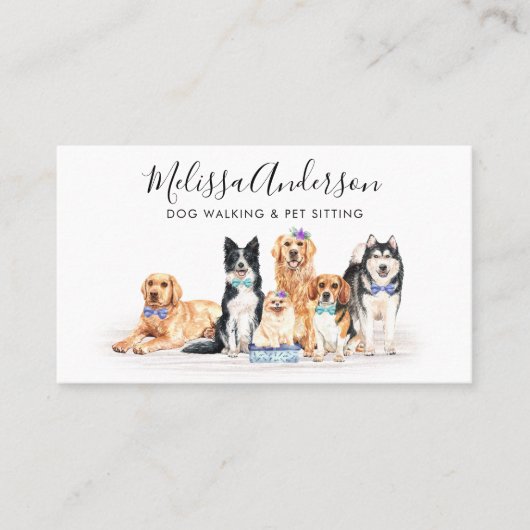 Waterverf Dogs Pet Sitter Dog Groomer Visitekaartje (Voorkant)