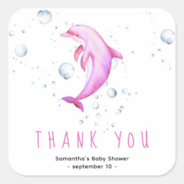 Waterverf dolfijn - bedankt babyshower vierkante sticker