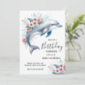 Waterverf Dolfijn Bloemen Verjaardagsfeest Kaart (Staand voorkant)