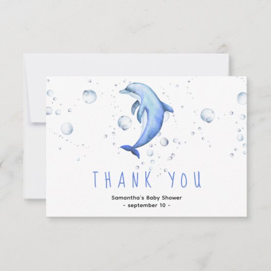 Waterverf dolfijn - dank u baby shower bedankkaart (Voorkant)