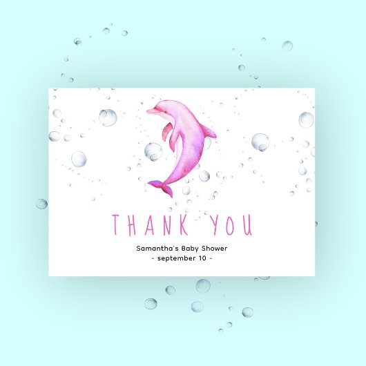Waterverf dolfijn - dank u baby shower bedankkaart