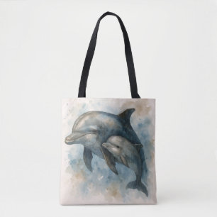 Waterverf Dolfijn en Kalf Boodschappentas Tote Bag