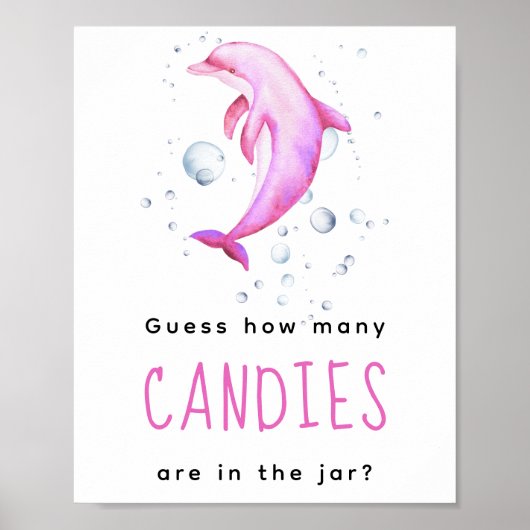 Waterverf dolfijn - Hoeveel snoepjes spel Poster (Voorkant)