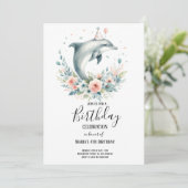 Waterverf Dolfijn met bloemetjes Verjaardagsfeest Kaart (Staand voorkant)