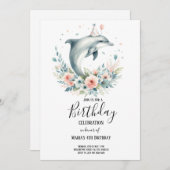 Waterverf Dolfijn met bloemetjes Verjaardagsfeest Kaart (Voorkant / Achterkant)