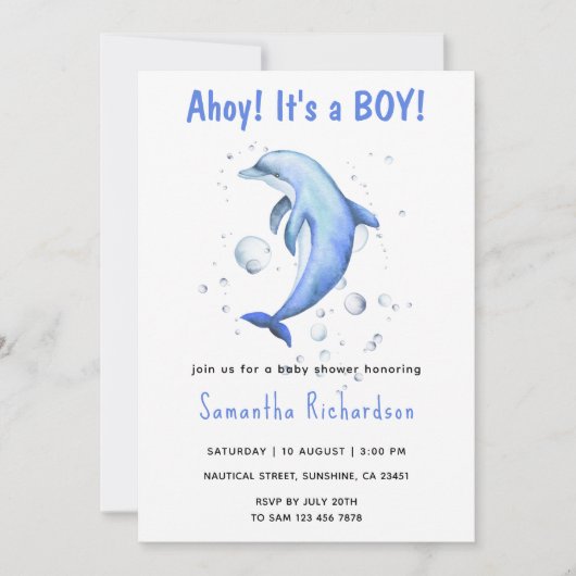 Waterverf Dolfijn Onder het Zee Baby shower Kaart (Voorkant)