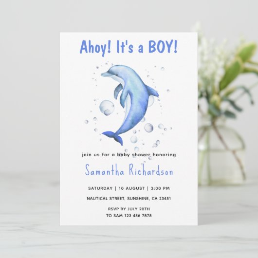 Waterverf Dolfijn Onder het Zee Baby shower Kaart (Staand voorkant)