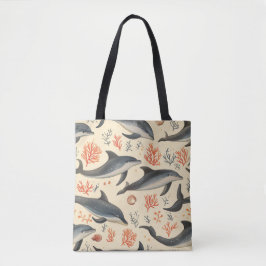 Waterverf Dolfijn Patroon Kust Oceaan Koraal Tote Bag